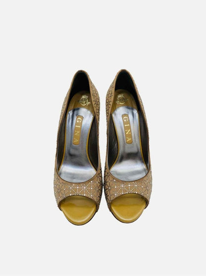 Pre - loved GINA Open Toe Gold Pumps 39.5 at Reems Closet