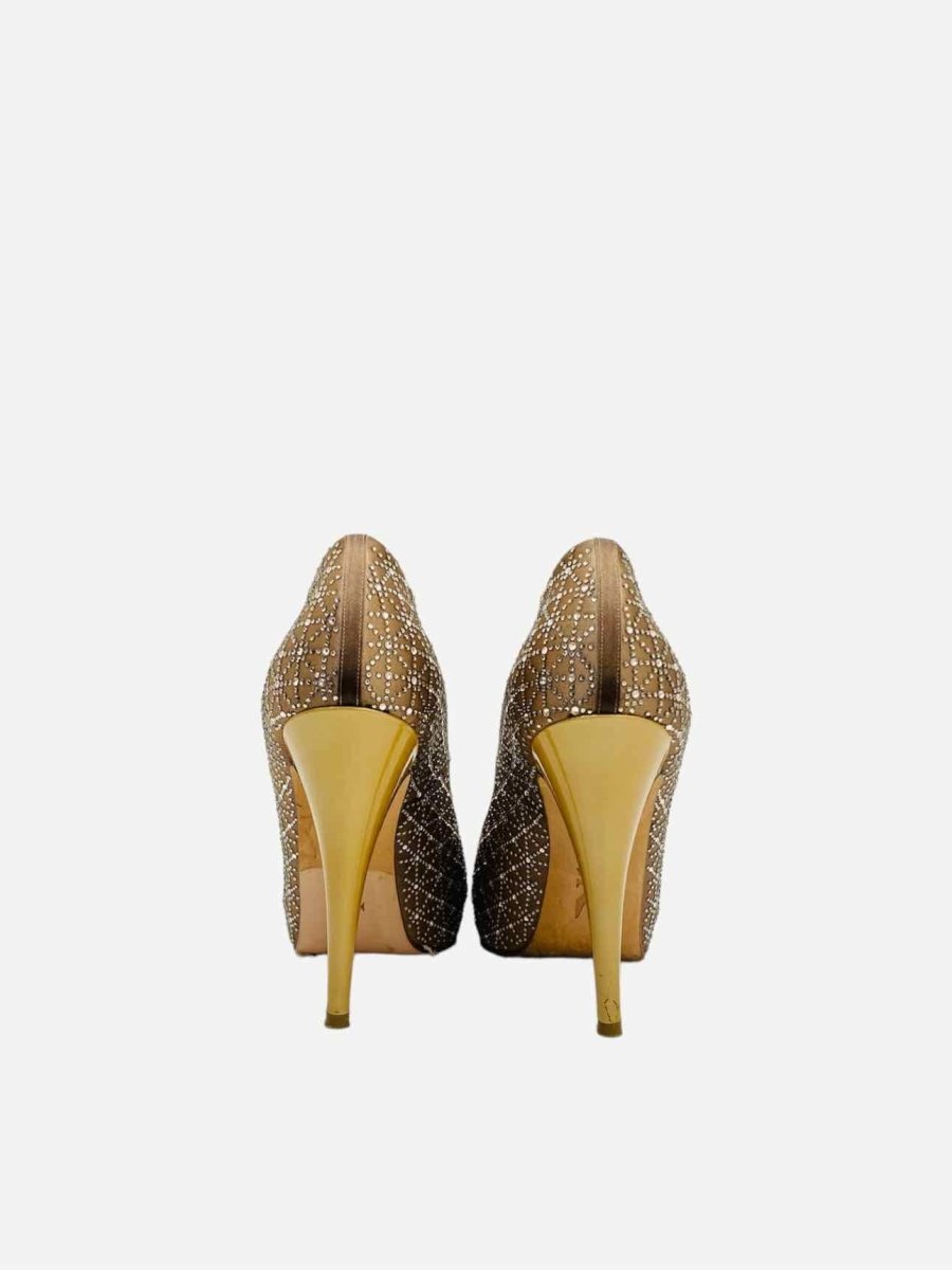 Pre - loved GINA Open Toe Gold Pumps 39.5 at Reems Closet