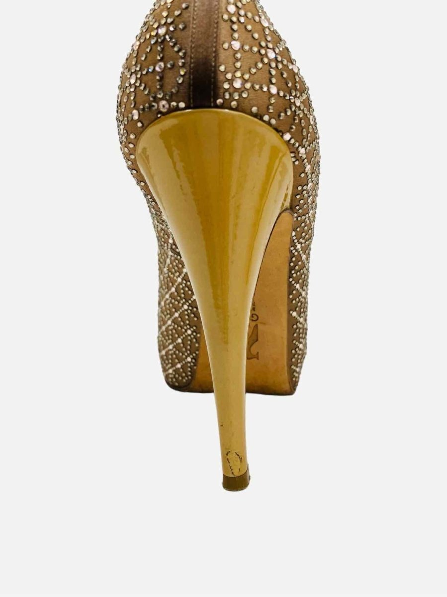 Pre - loved GINA Open Toe Gold Pumps 39.5 at Reems Closet