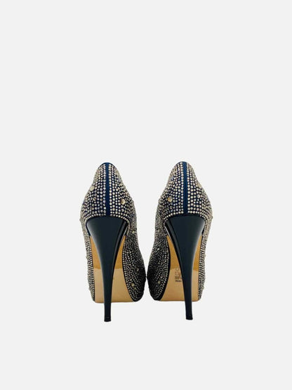 Pre - loved GINA Open Toe Navy Blue & Bronze Pumps at Reems Closet