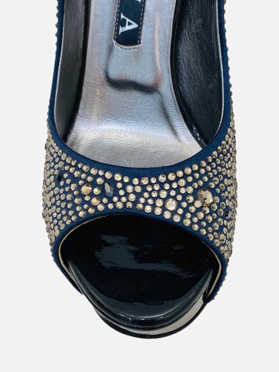 Navy blue open toe pumps store