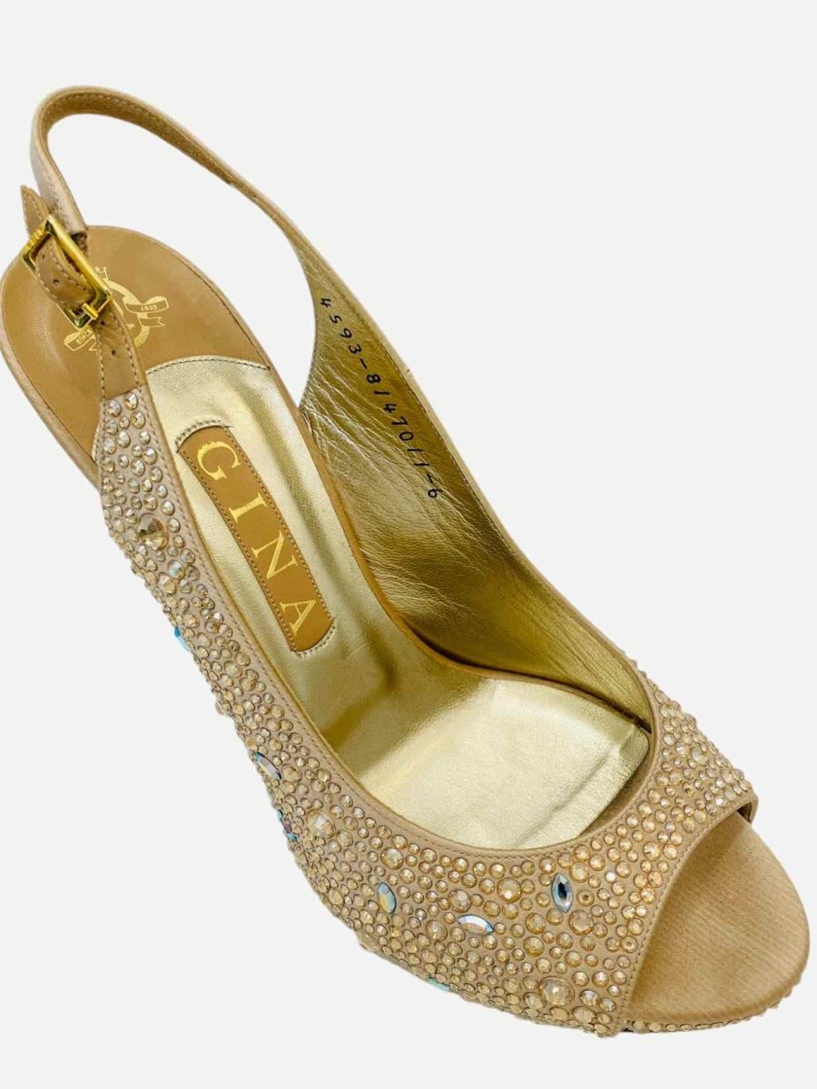 Pre - loved GINA Platform Gold Slingbacks at Reems Closet