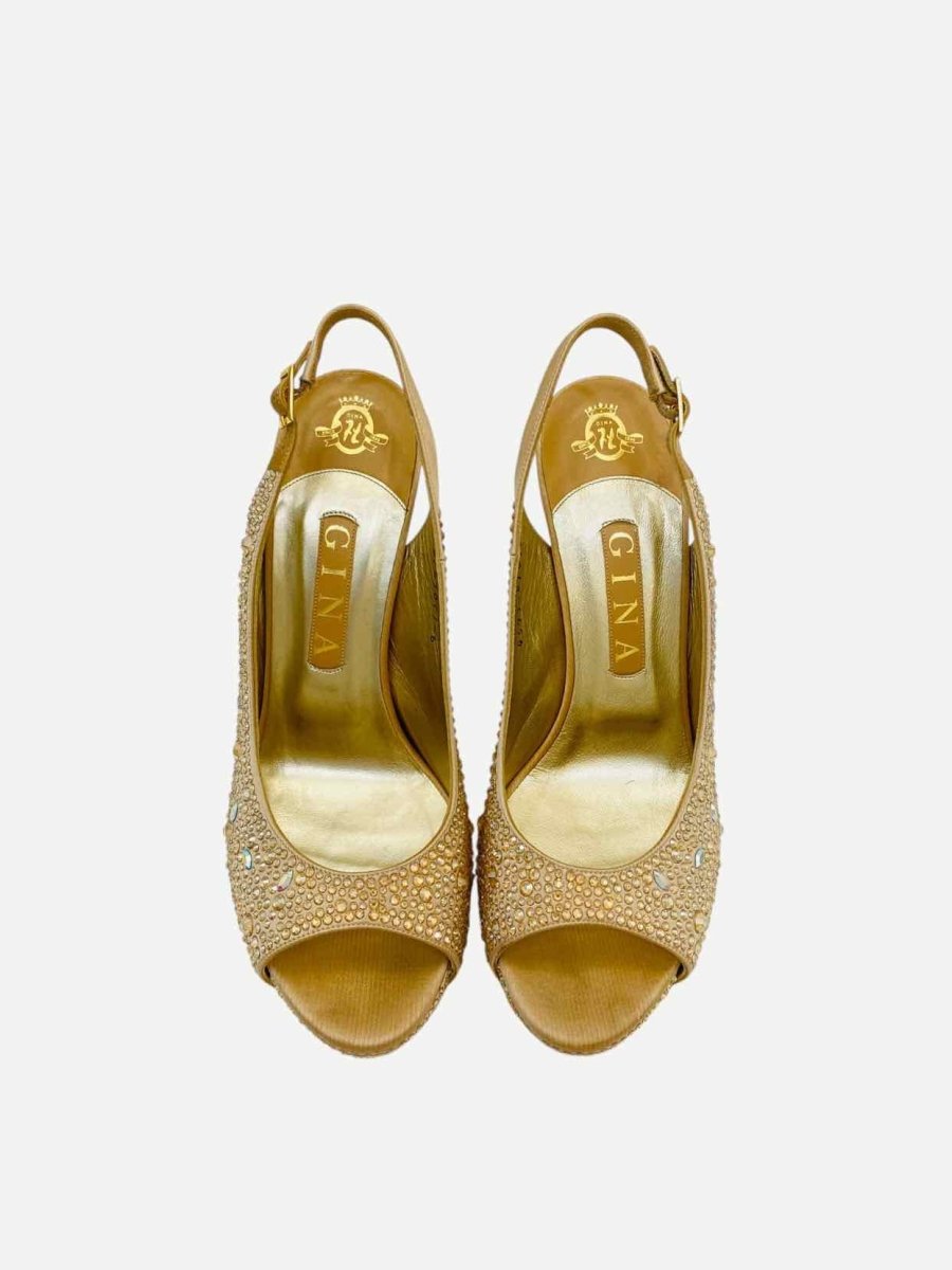 Pre - loved GINA Platform Gold Slingbacks at Reems Closet