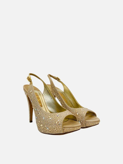 Pre - loved GINA Platform Gold Slingbacks at Reems Closet