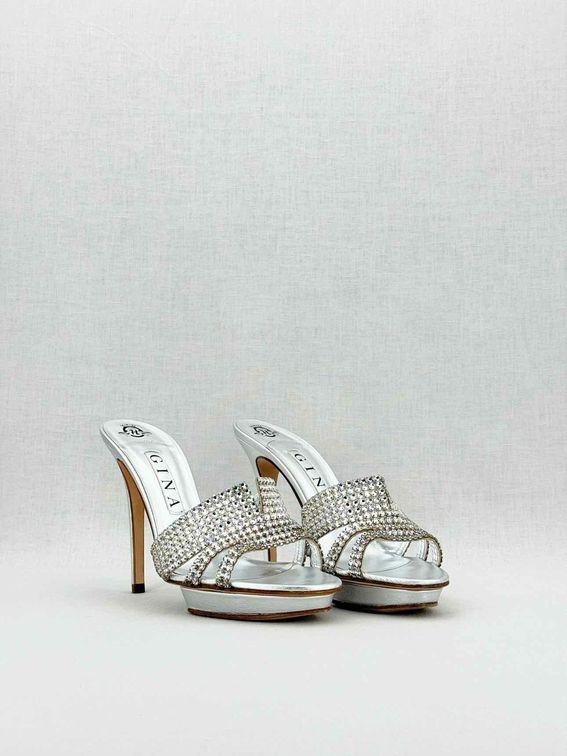 Pre - loved GINA Silver Size EU 39 Mules at Reems Closet
