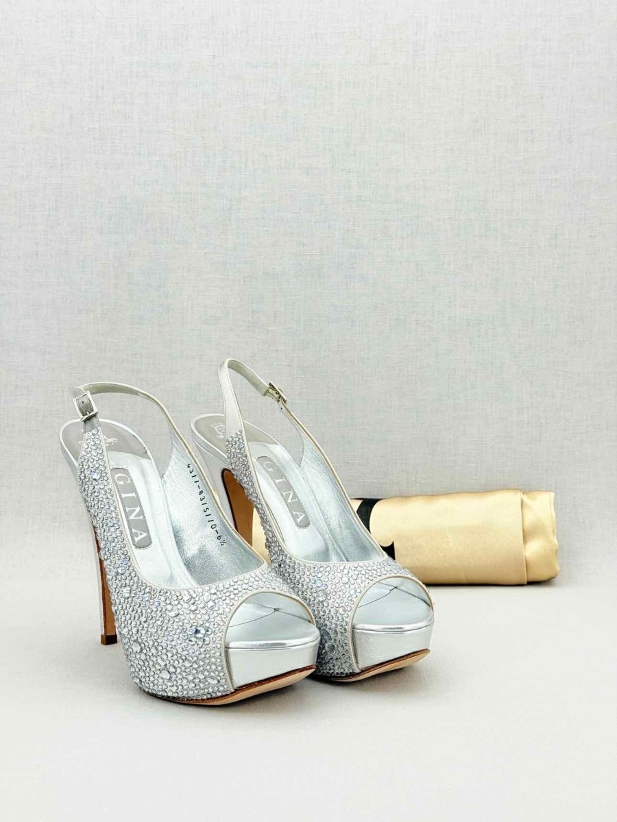 Pre - loved GINA Silver Size EU 39.5 Slingbacks at Reems Closet