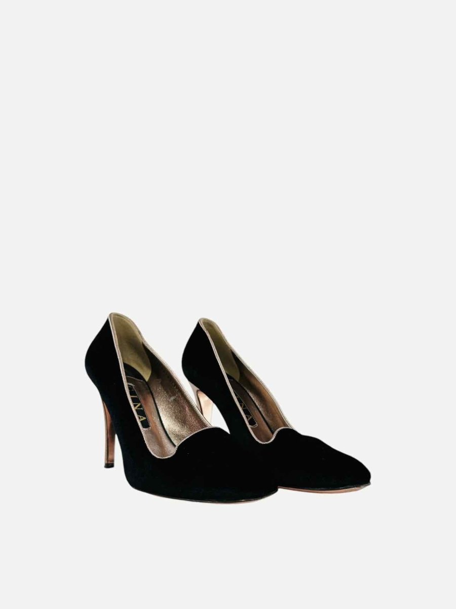 Pre - loved GINA Velvet Black Pumps 39 at Reems Closet