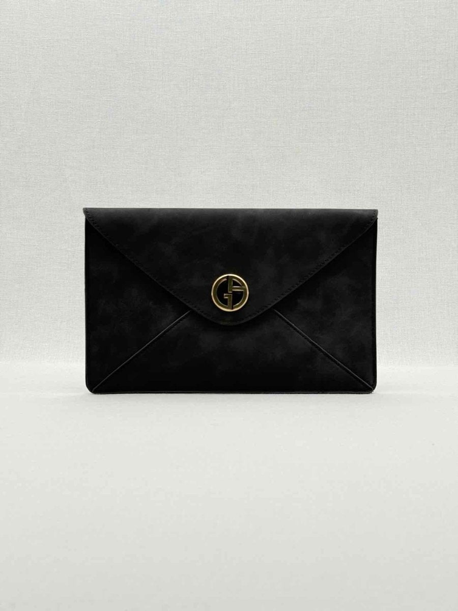 Pre - loved GIORGIO ARMANI Envelope Black Clutch at Reems Closet