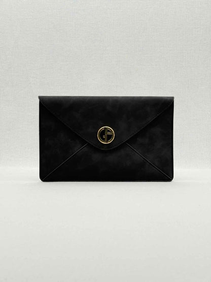 Pre - loved GIORGIO ARMANI Envelope Black Clutch at Reems Closet