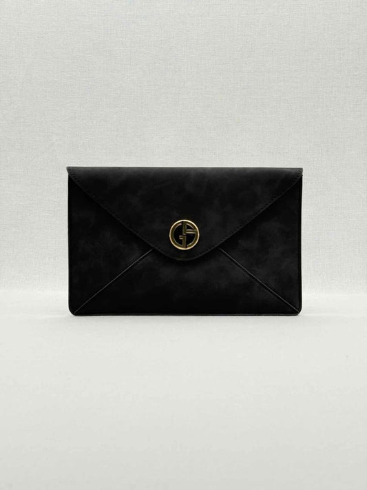 Pre - loved GIORGIO ARMANI Envelope Black Clutch at Reems Closet