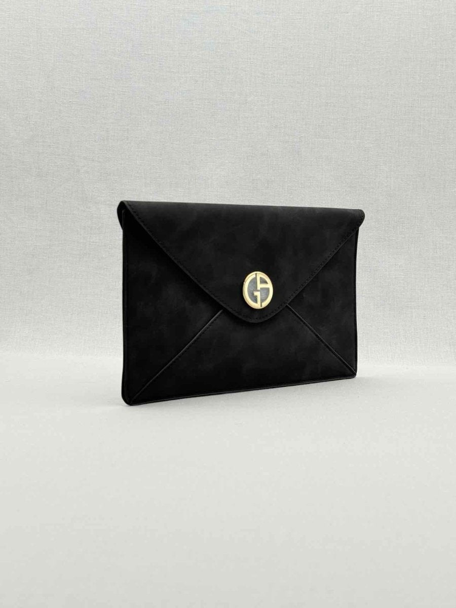 Pre - loved GIORGIO ARMANI Envelope Black Clutch at Reems Closet