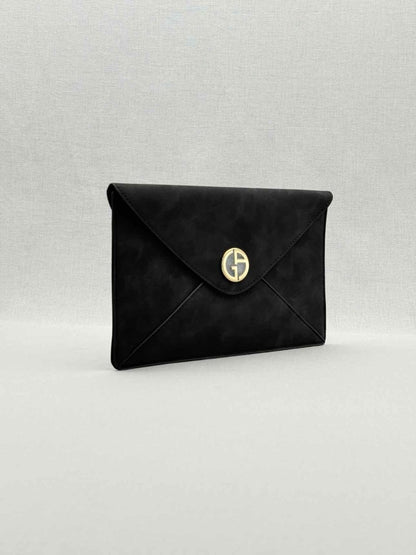 Pre - loved GIORGIO ARMANI Envelope Black Clutch at Reems Closet