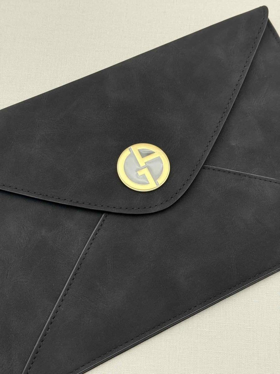 Pre - loved GIORGIO ARMANI Envelope Black Clutch at Reems Closet