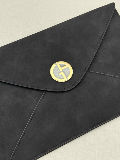 Pre - loved GIORGIO ARMANI Envelope Black Clutch at Reems Closet