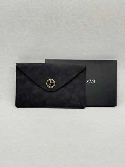 Pre - loved GIORGIO ARMANI Envelope Black Clutch at Reems Closet