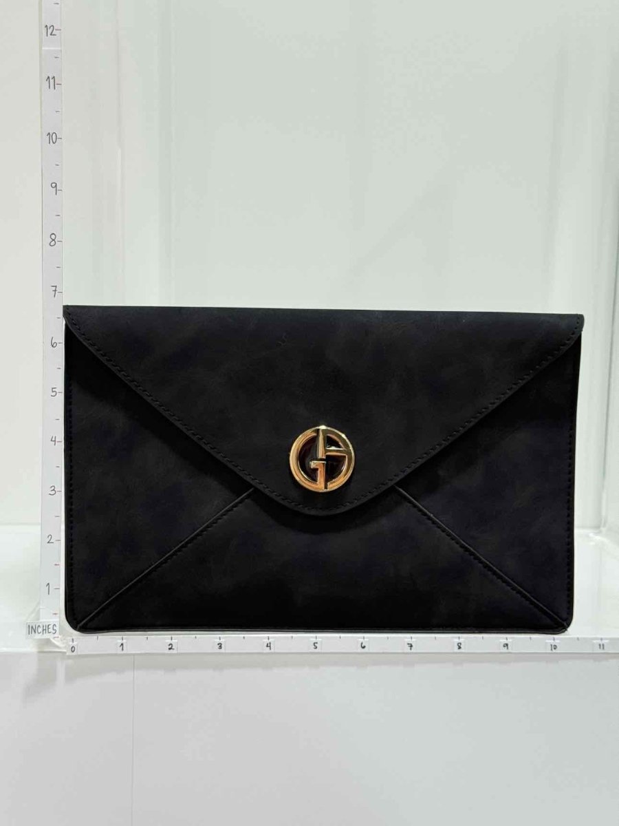 Pre - loved GIORGIO ARMANI Envelope Black Clutch at Reems Closet