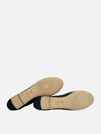 Pre-loved GIUSEPPE ZANOTTI Black & Gold Cap Toe Flat Shoes from Reems Closet