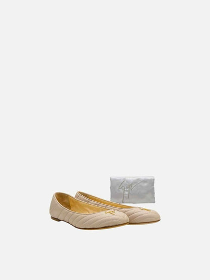 Pre - loved GIUSEPPE ZANOTTI Logo Beige Quilted Ballet Flats 40 at Reems Closet