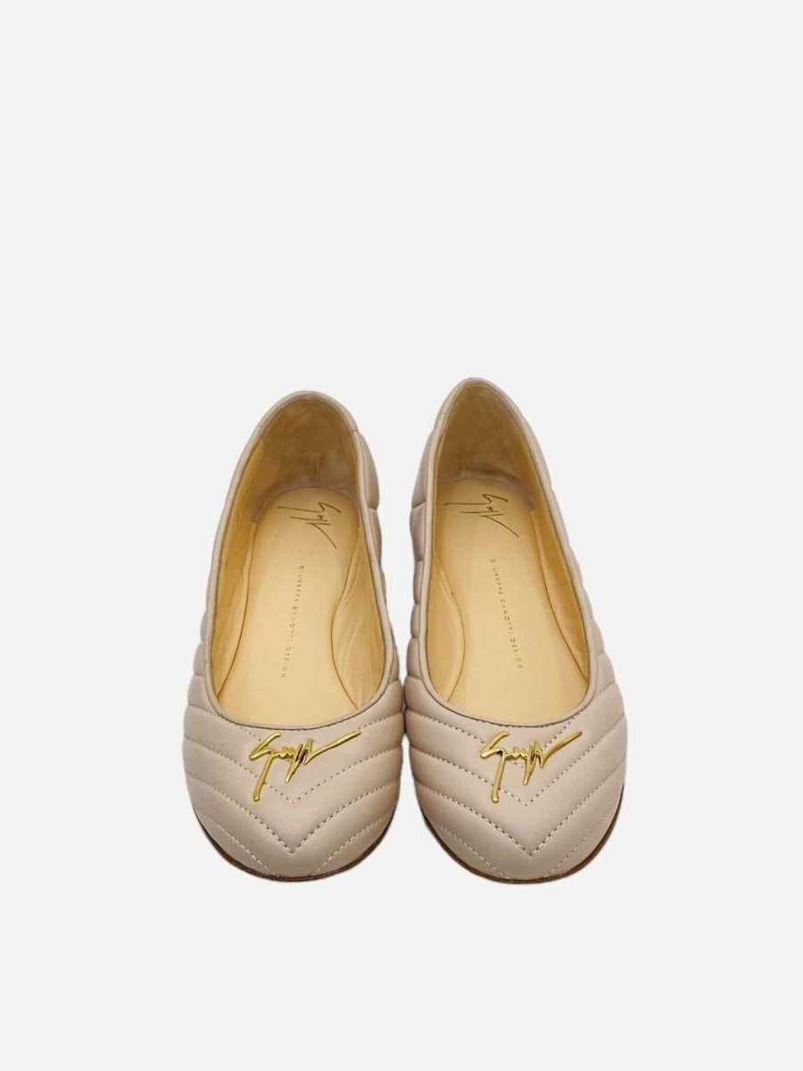 Pre - loved GIUSEPPE ZANOTTI Logo Beige Quilted Ballet Flats 40 at Reems Closet