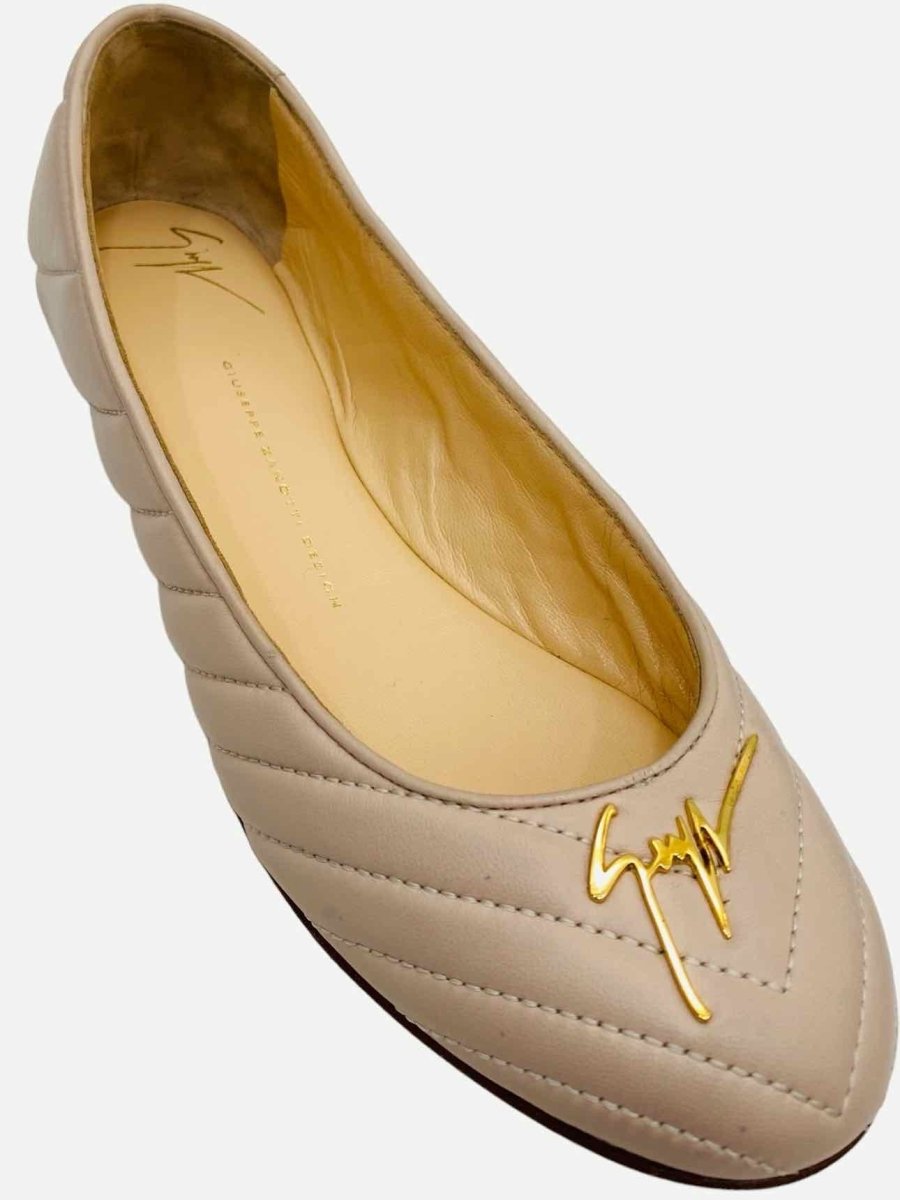 Pre - loved GIUSEPPE ZANOTTI Logo Beige Quilted Ballet Flats 40 at Reems Closet