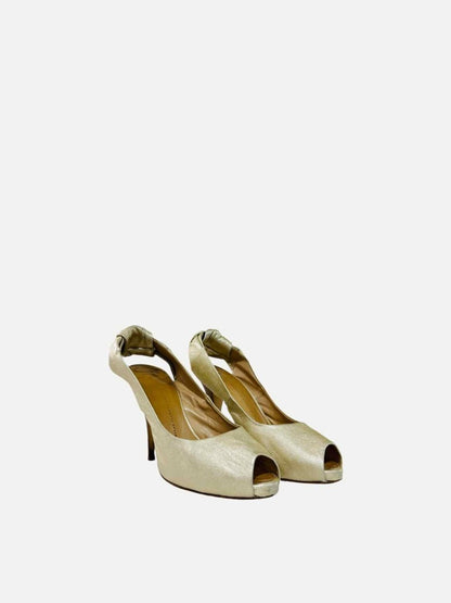 Pre - loved GIUSEPPE ZANOTTI Peep Toe Gold Slingbacks at Reems Closet