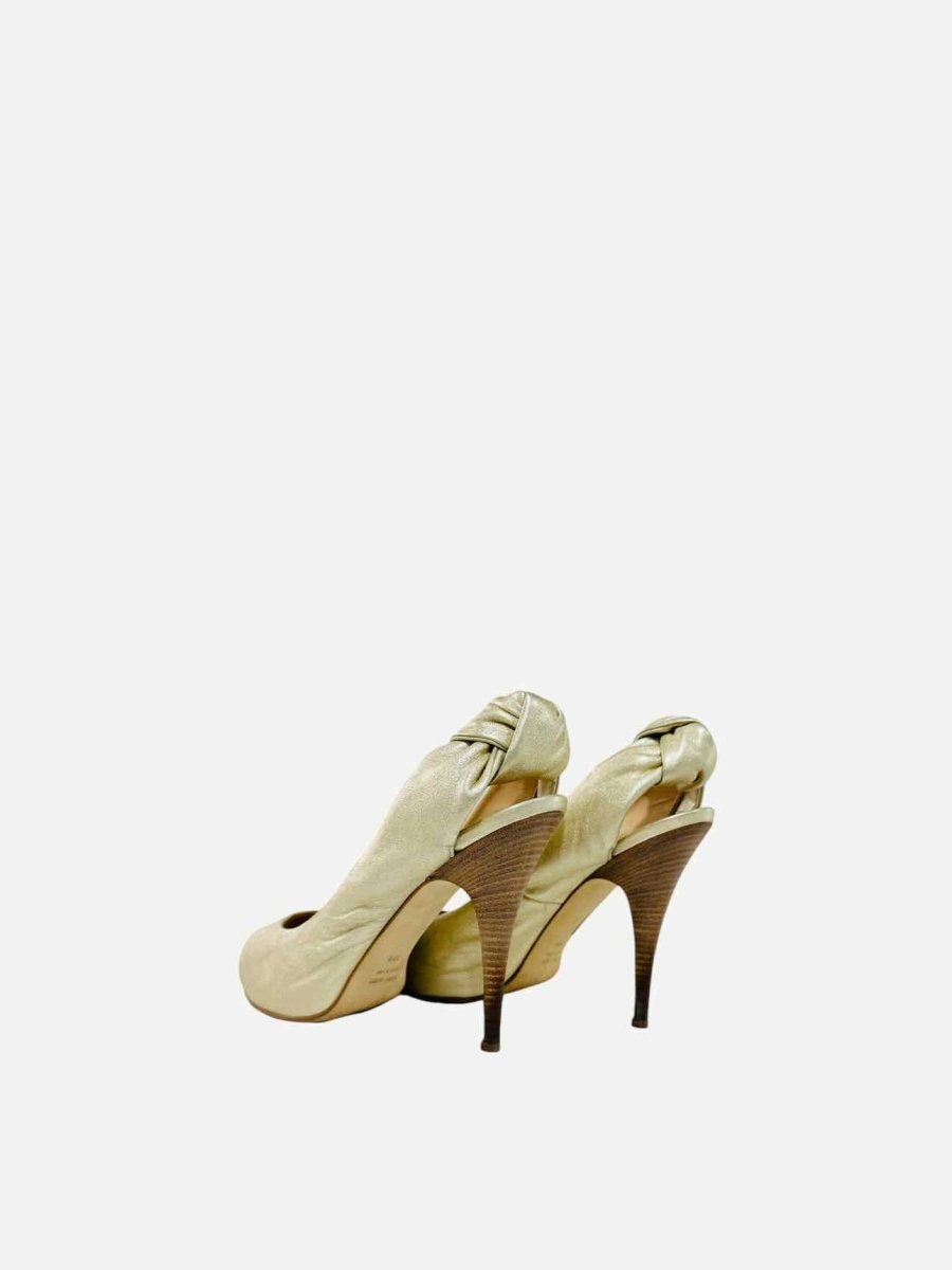 Pre - loved GIUSEPPE ZANOTTI Peep Toe Gold Slingbacks at Reems Closet