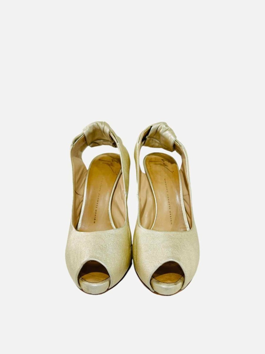 Pre - loved GIUSEPPE ZANOTTI Peep Toe Gold Slingbacks at Reems Closet