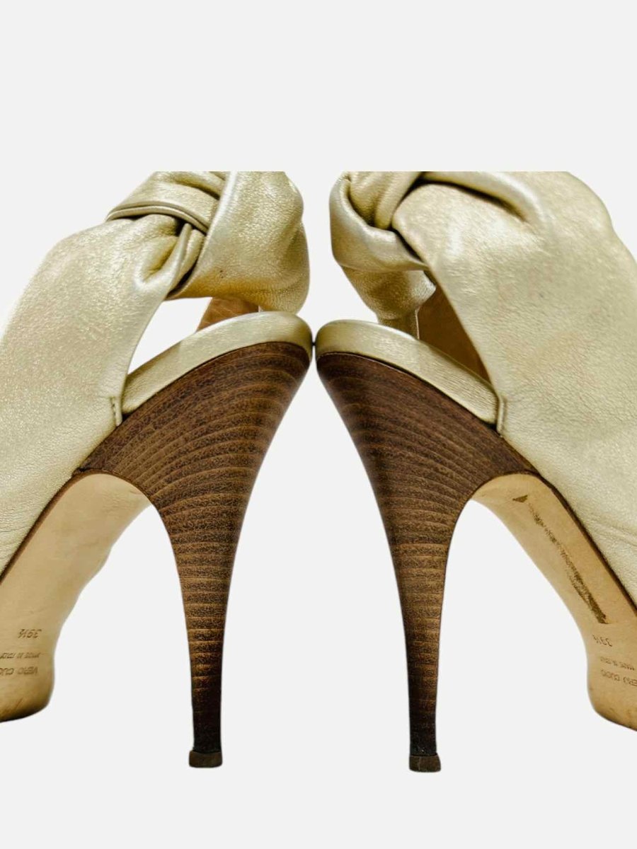 Pre - loved GIUSEPPE ZANOTTI Peep Toe Gold Slingbacks at Reems Closet