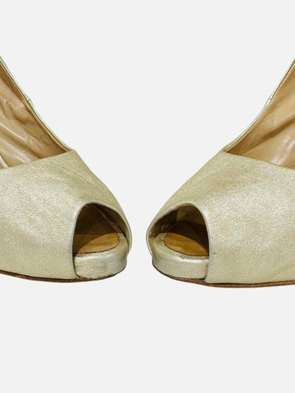 Pre - loved GIUSEPPE ZANOTTI Peep Toe Gold Slingbacks at Reems Closet