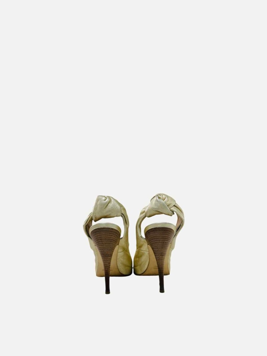 Pre - loved GIUSEPPE ZANOTTI Peep Toe Gold Slingbacks at Reems Closet