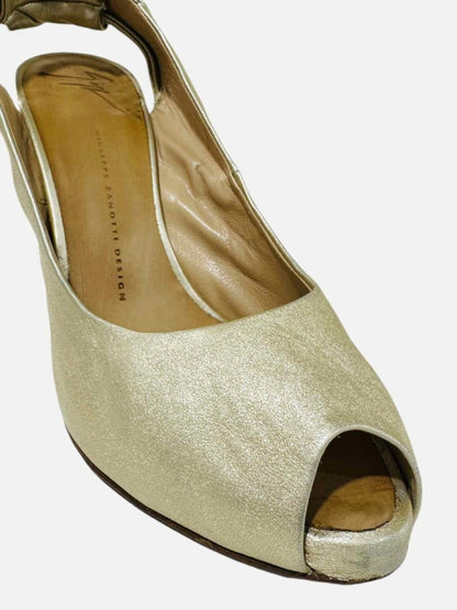 Pre - loved GIUSEPPE ZANOTTI Peep Toe Gold Slingbacks at Reems Closet