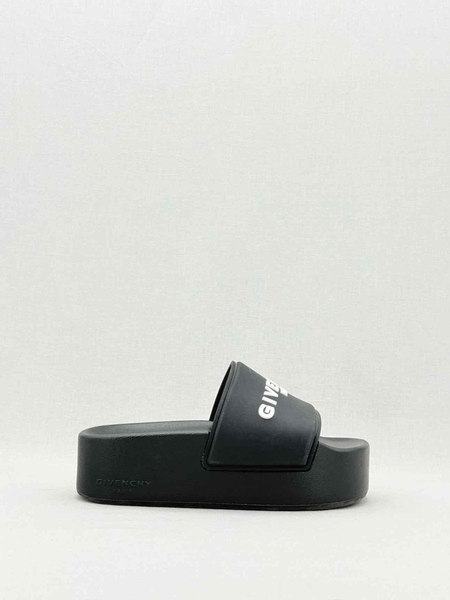 Pre - loved GIVENCHY Black Logo Print Size EU 37 Slides at Reems Closet