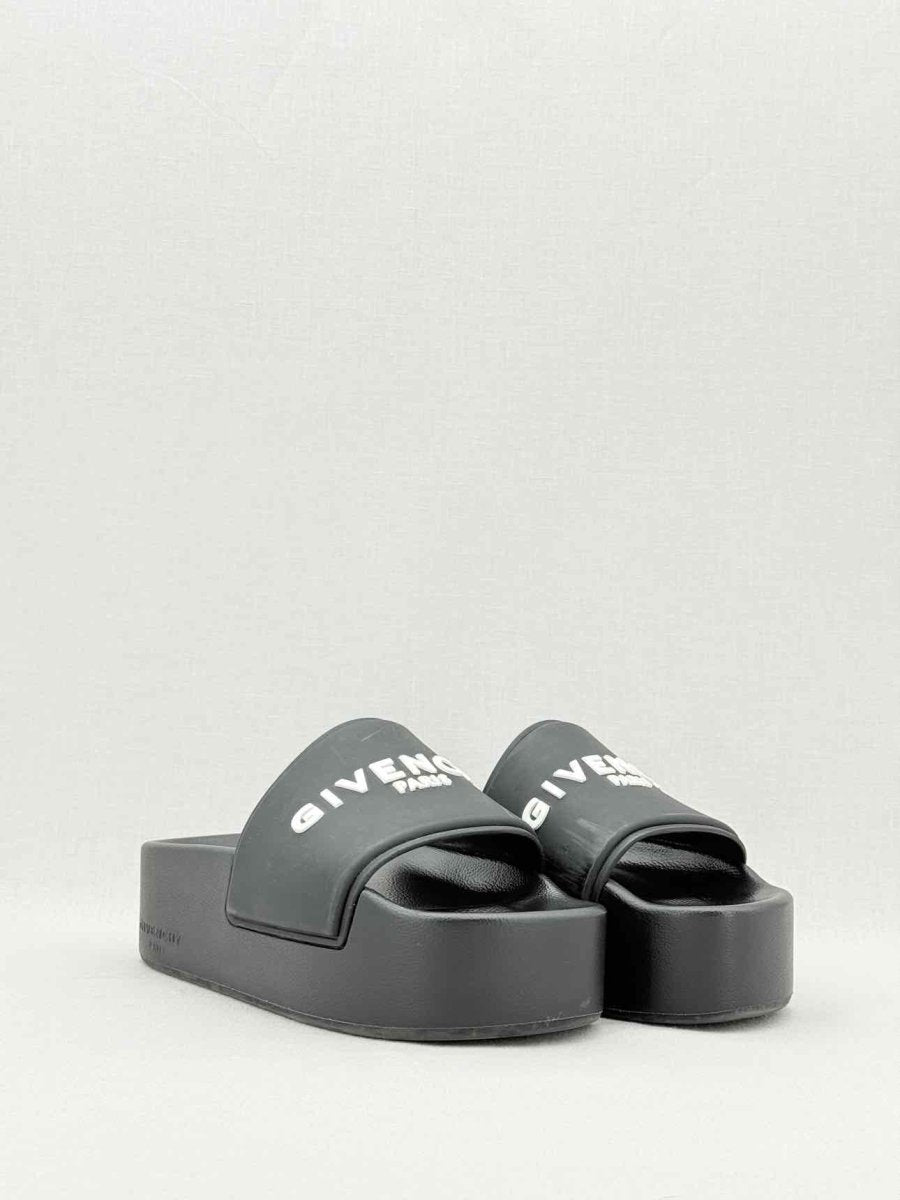 Pre - loved GIVENCHY Black Logo Print Size EU 37 Slides at Reems Closet