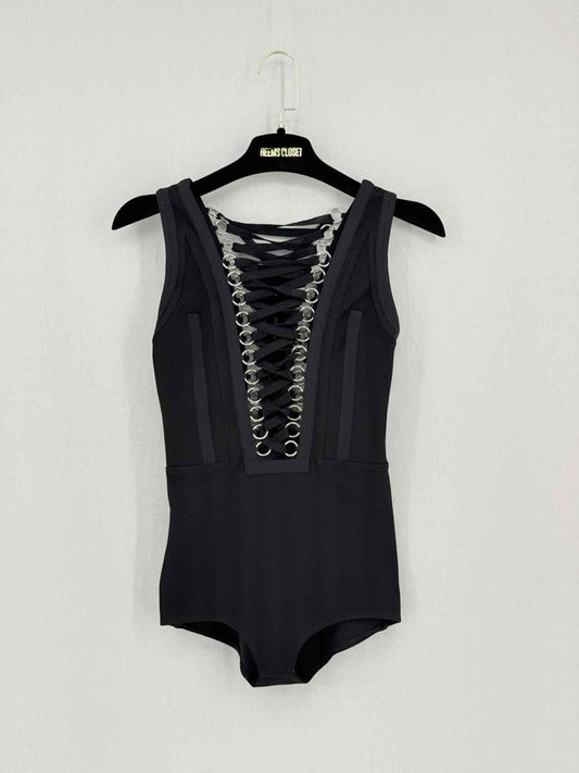 Pre - loved GIVENCHY Black Ribbed Size Small Body Top at Reems Closet