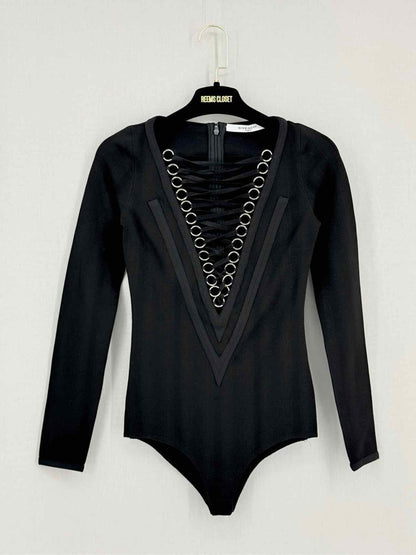 Pre - loved GIVENCHY Black Ribbed Size US 2 Body Top at Reems Closet