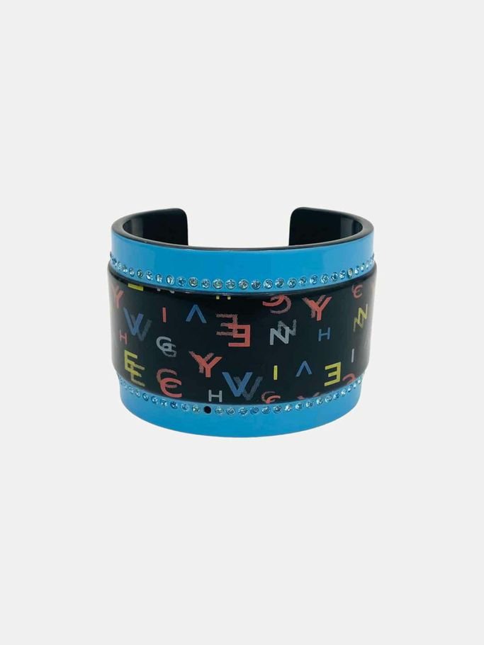 Pre - loved GIVENCHY Blue Multicolor Logo Fashion Cuff at Reems Closet