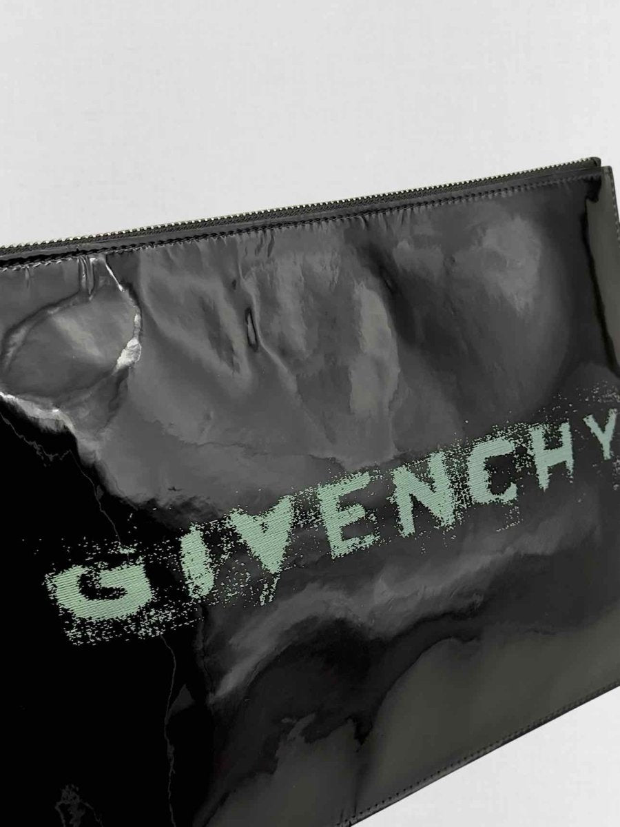Pre - loved GIVENCHY Printed Logo Black Clutch at Reems Closet