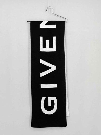 Pre - loved GIVENCHY White & Black Jacquard Scarf at Reems Closet