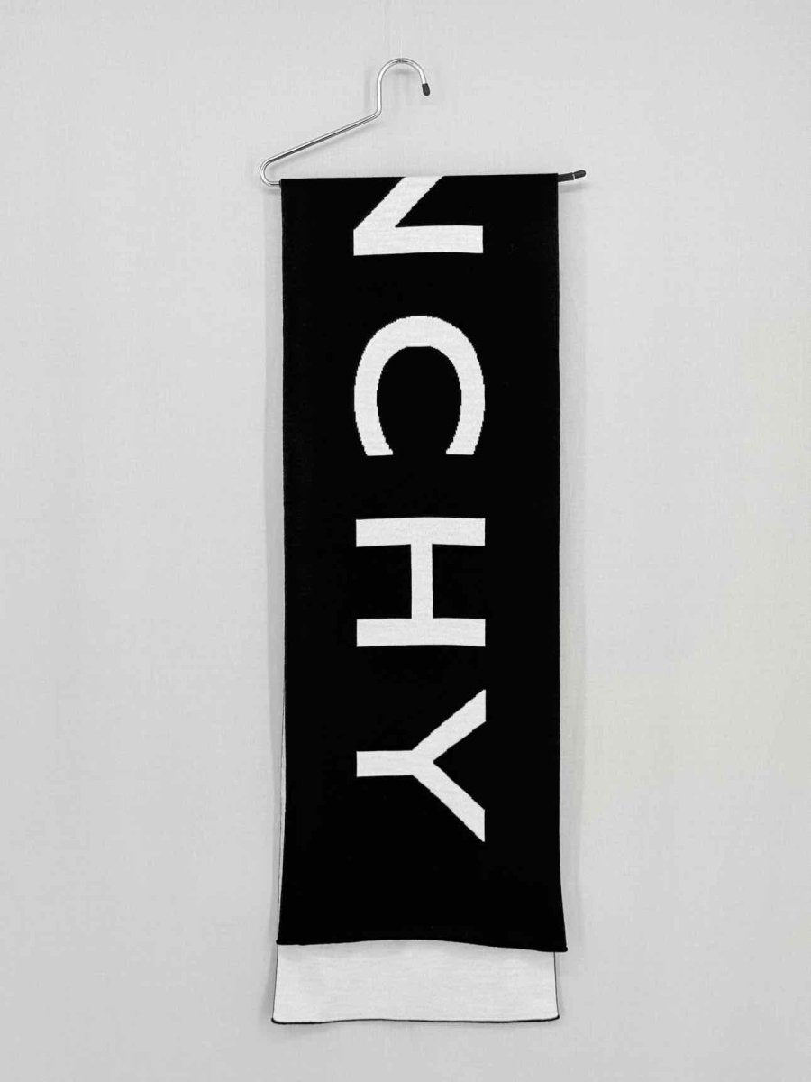 Pre - loved GIVENCHY White & Black Jacquard Scarf at Reems Closet