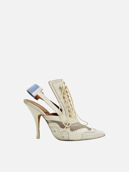 Pre - loved GIVENCHY White w/ Blue Perforated Heeled Sandals at Reems Closet