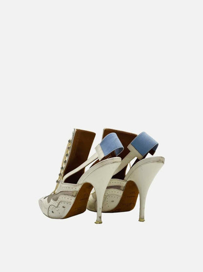 Pre - loved GIVENCHY White w/ Blue Perforated Heeled Sandals at Reems Closet