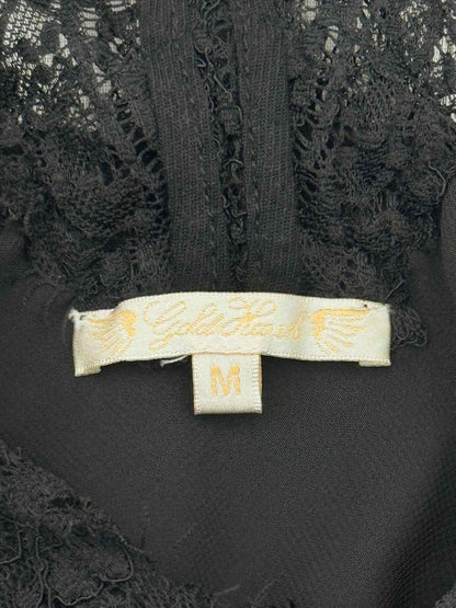 Pre - loved GOLD HAWK Black Lace Trim Size Medium Top at Reems Closet