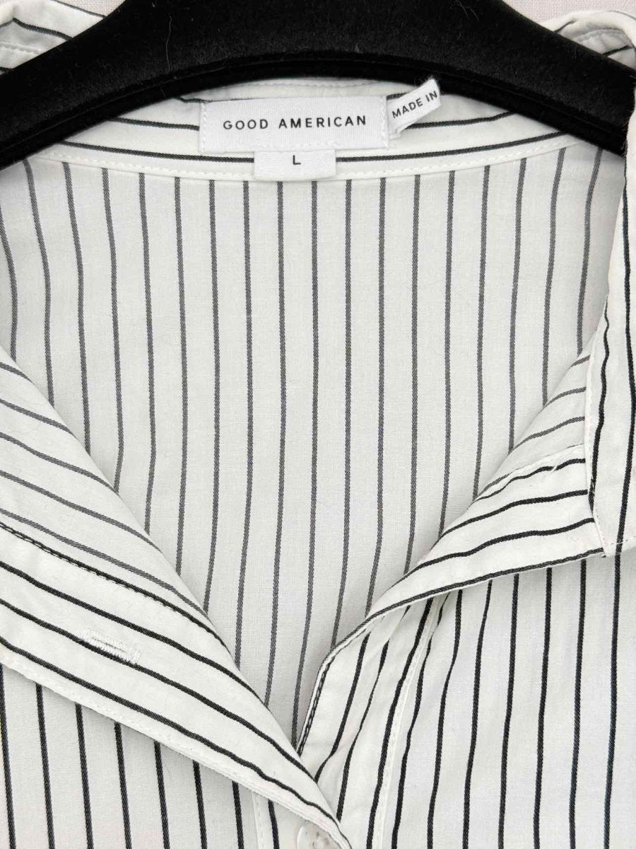Pre-loved GOOD AMERICAN White & Black Striped Size Large Shirt at Reems Closet