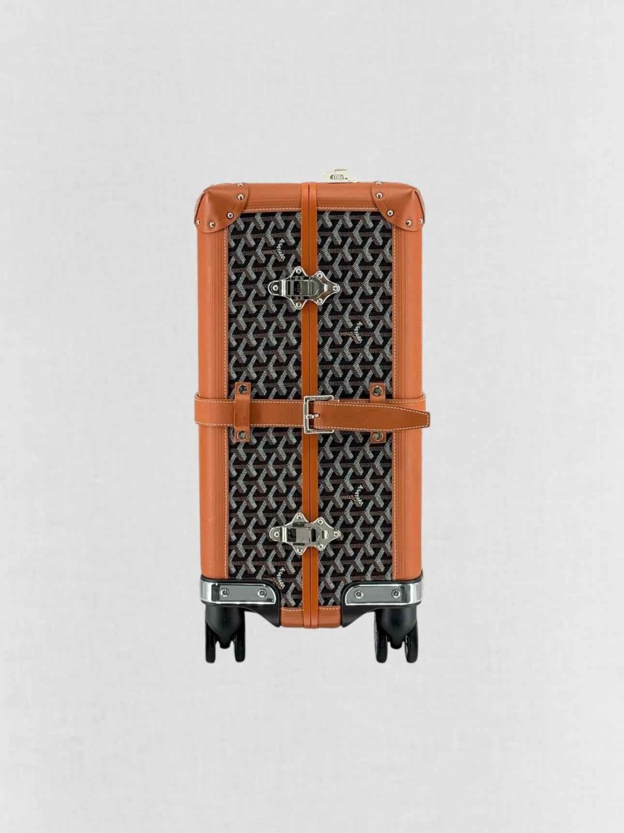 Pre - loved GOYARD Bourget Black & Tan Goryardine Rolling Luggage at Reems Closet