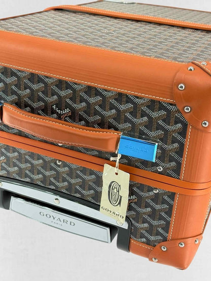 Pre - loved GOYARD Bourget Black & Tan Goryardine Rolling Luggage at Reems Closet