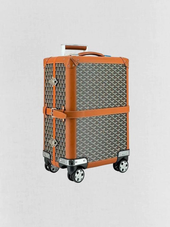 Pre - loved GOYARD Bourget Black & Tan Goryardine Rolling Luggage at Reems Closet