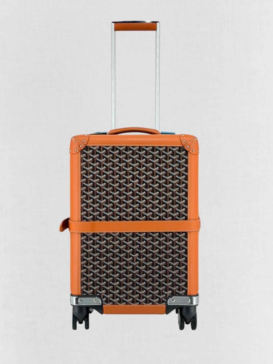 Pre - loved GOYARD Bourget Black & Tan Goryardine Rolling Luggage at Reems Closet