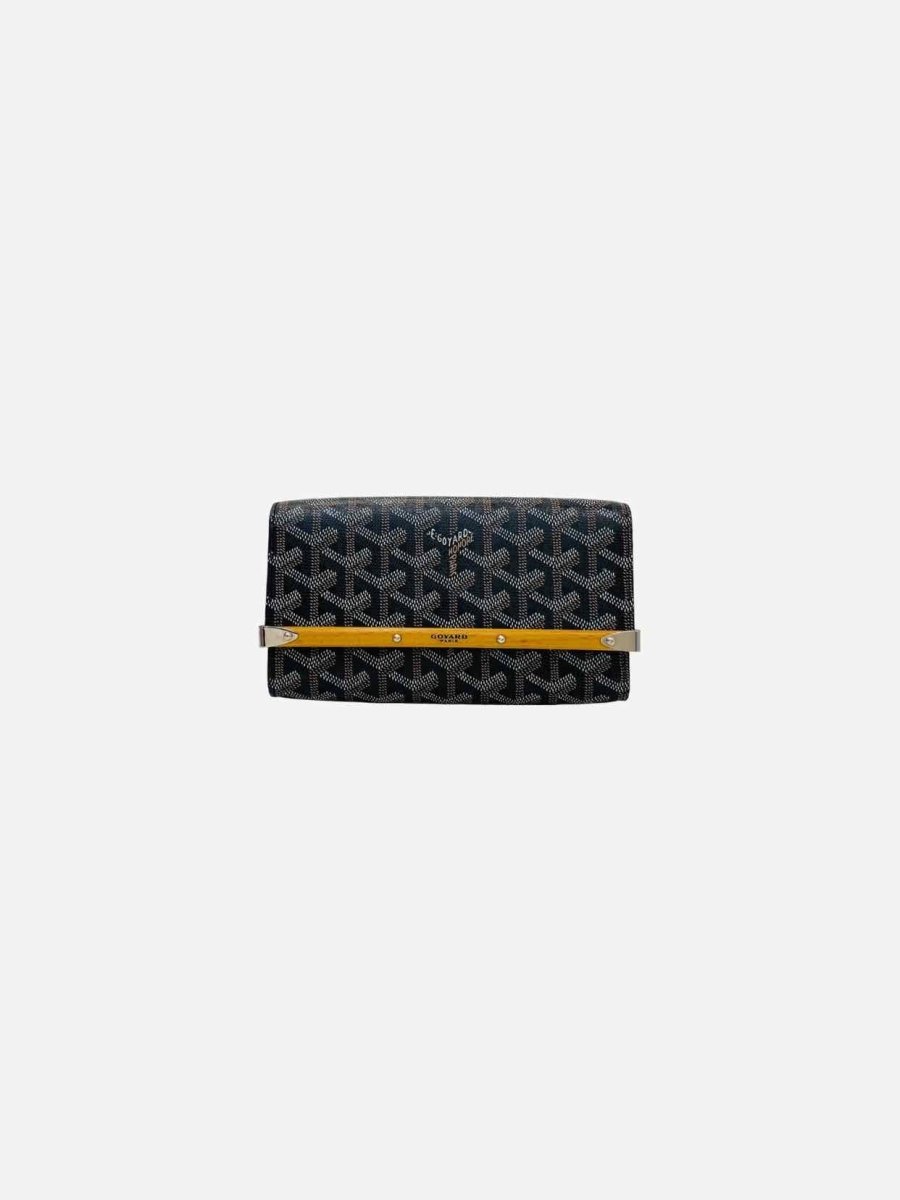 Pre - loved GOYARD Monte - Carlo PM Black Goyardine Chevron Clutch at Reems Closet