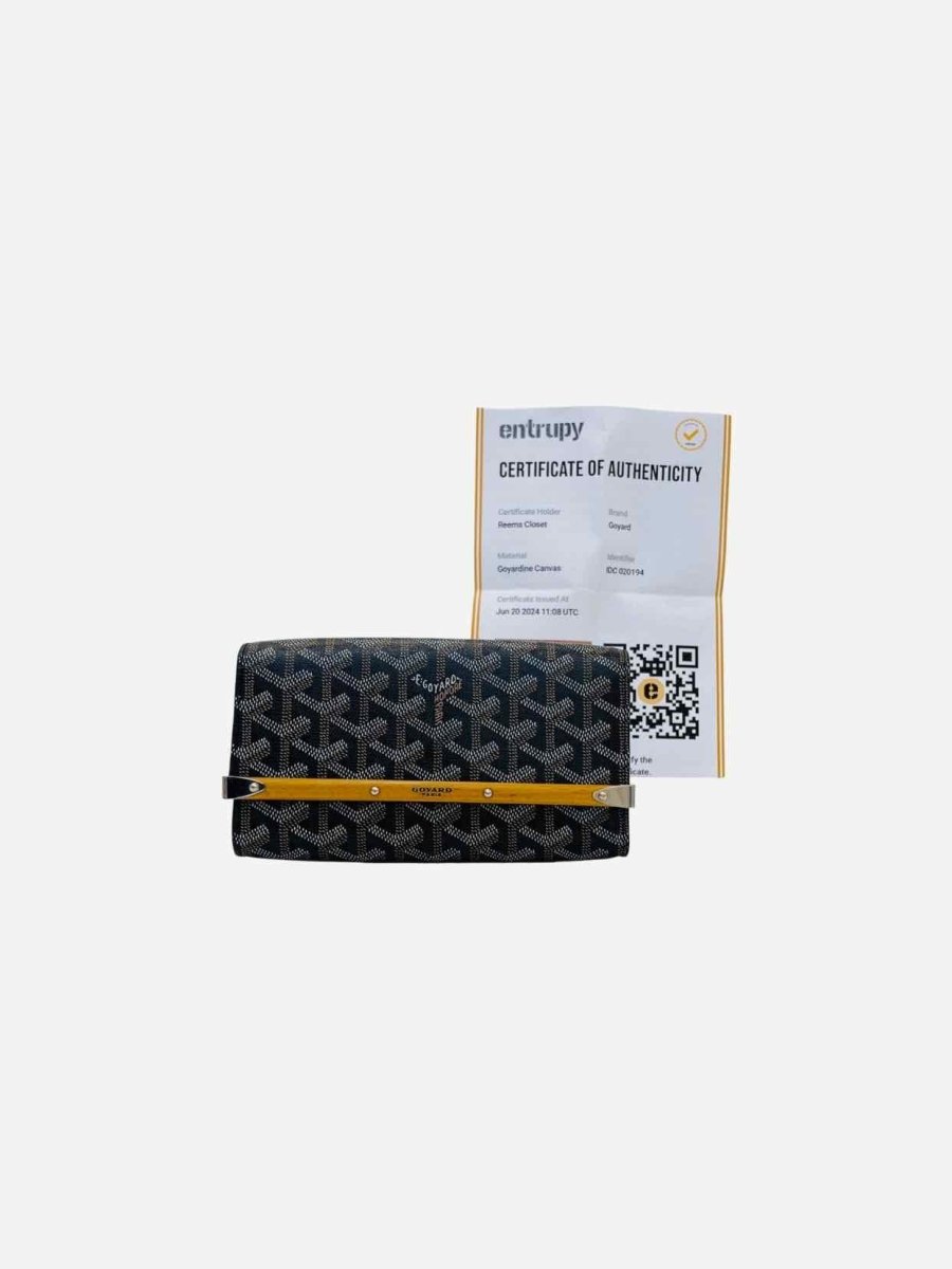 Pre - loved GOYARD Monte - Carlo PM Black Goyardine Chevron Clutch at Reems Closet