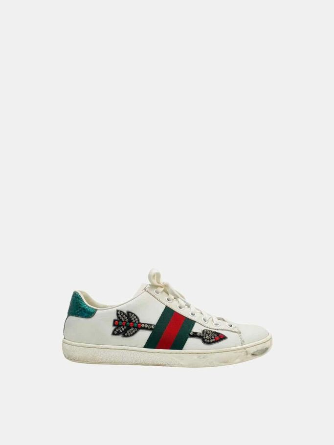 Pre - loved GUCCI Ace White Arrow Sneakers at Reems Closet